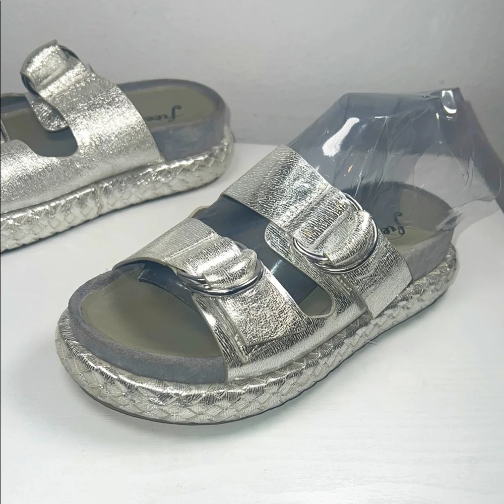 FREE PEOPLE Silver Panama Leather Platform Sandal Sz. 36 - Picture 1 of 10